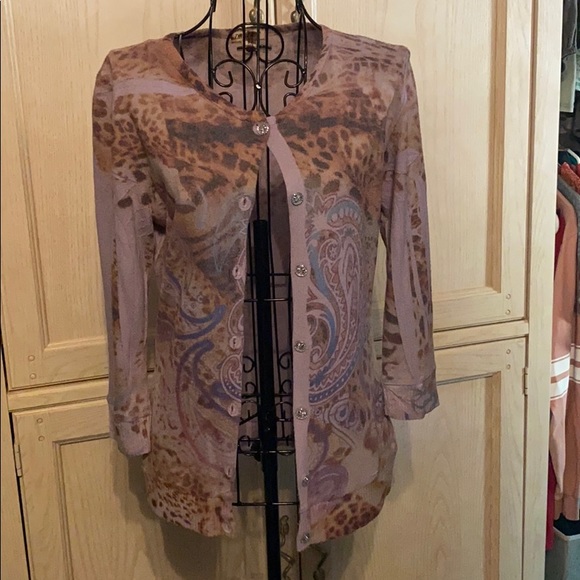 Lavender patterned cardigan. - Picture 1 of 3